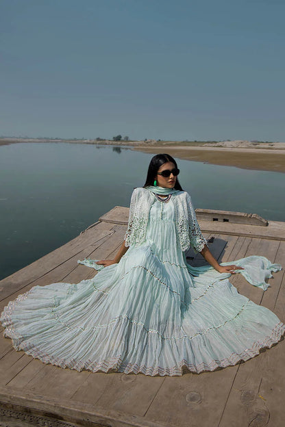 Light Mint Crocheted Maxi with 3D & Gota Work
