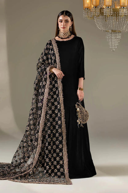 Black Velvet Sharara with Heavy Embroidered Dupatta