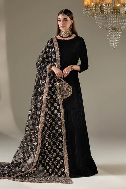 Black Velvet Sharara with Heavy Embroidered Dupatta