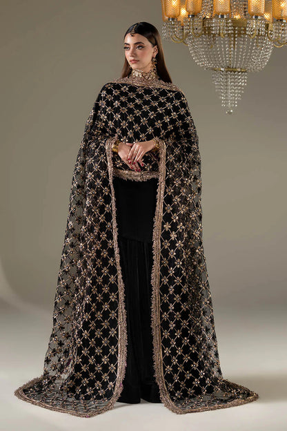 Black Velvet Sharara with Heavy Embroidered Dupatta