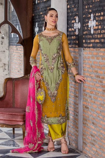 Hand Embroidered Mustard Yellow Pure organza Suit
