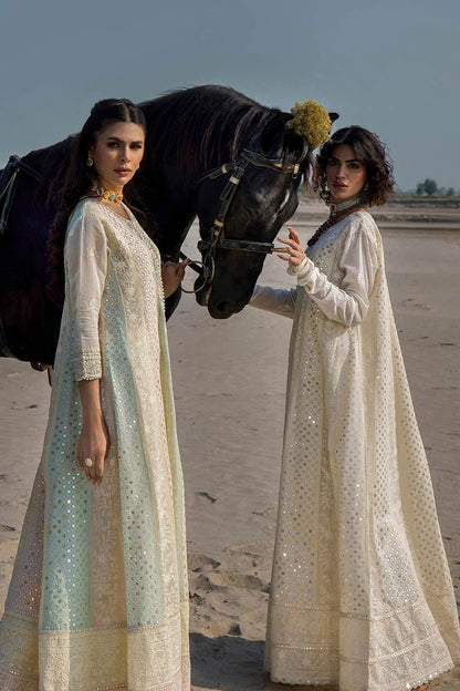 Hand Embroidered Swiss Lawn Off White Maxi