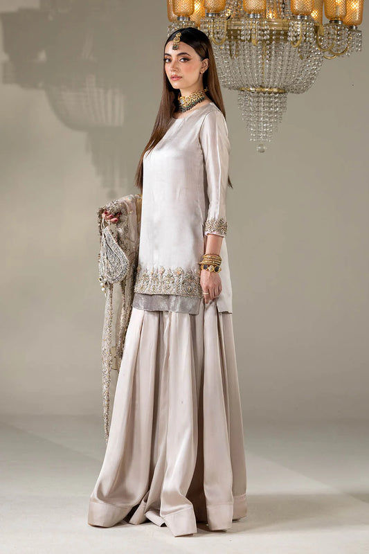 Hand Embroidered Glass Silk Designer Sharara with Hand Painted Dupatta