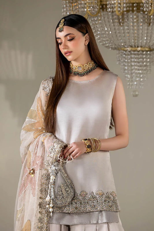 Hand Embroidered Glass Silk Designer Sharara with Hand Painted Dupatta