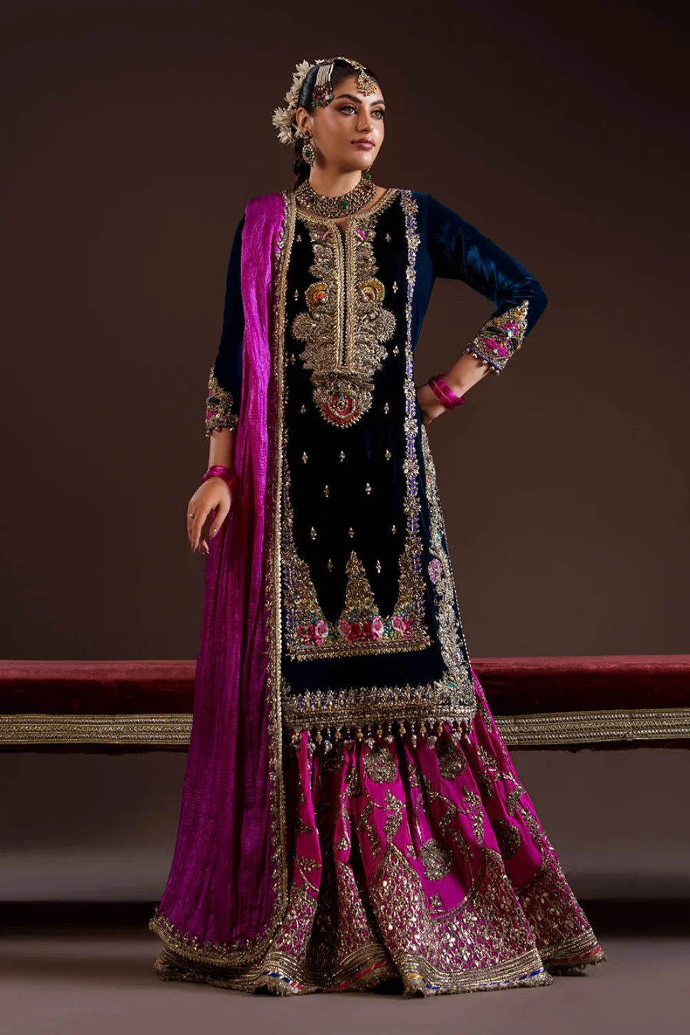 Hand Embroidered Velvet Sharara
