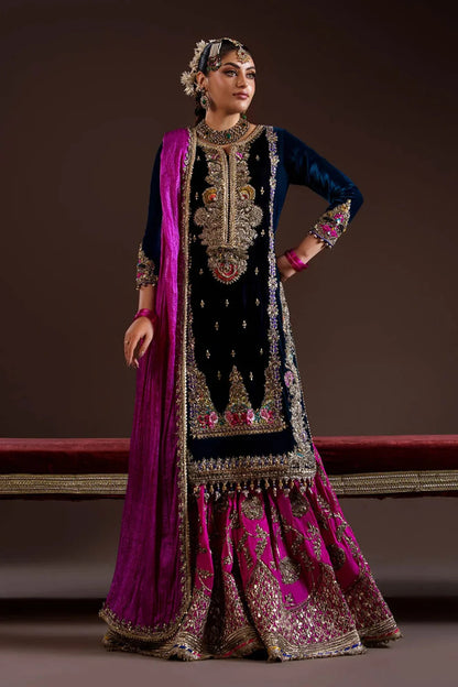 Hand Embroidered Velvet Sharara