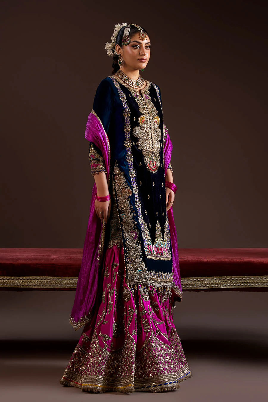 Hand Embroidered Velvet Sharara