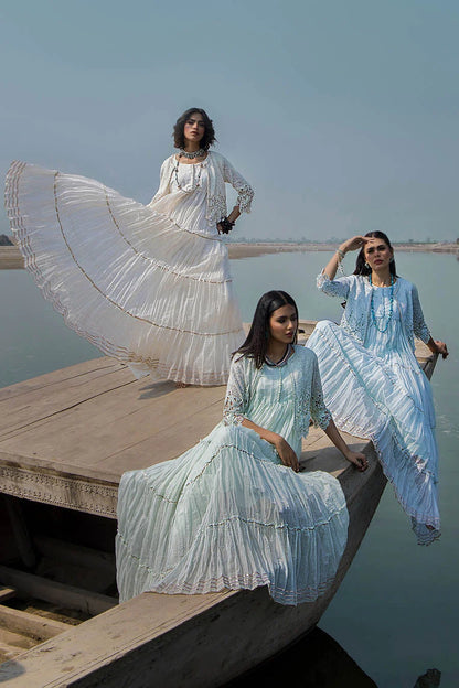 Sky Blue Crocheted Maxi with 3D & Gota Work