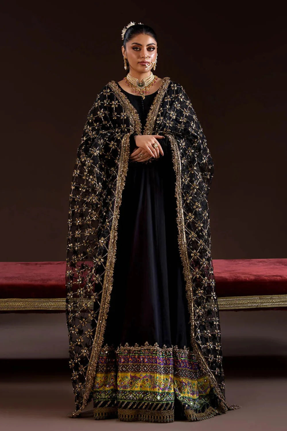 Handmade Black Crinkle Chiffon Anarkali Peshwas