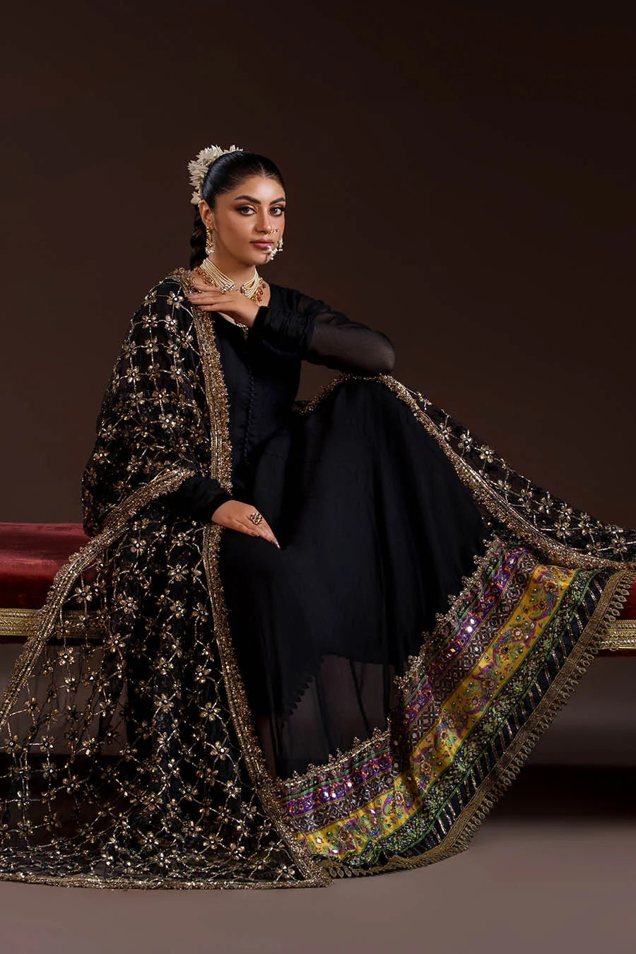 Handmade Black Crinkle Chiffon Anarkali Peshwas