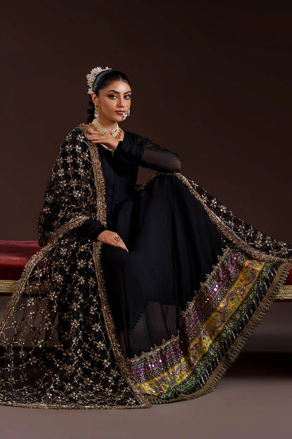 Handmade Black Crinkle Chiffon Anarkali Peshwas