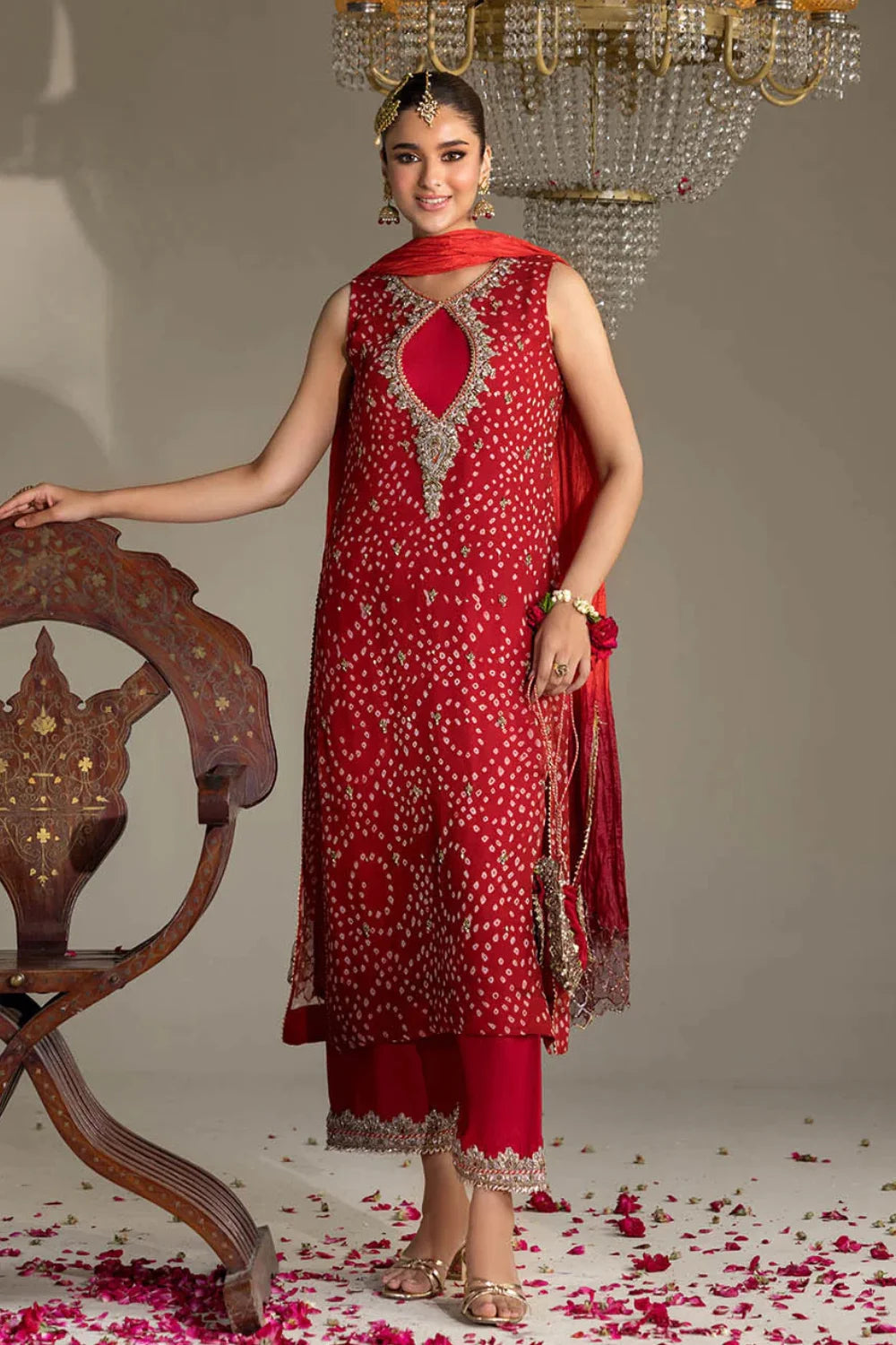 Hand Embroidered Chiffon Chunnari Suit