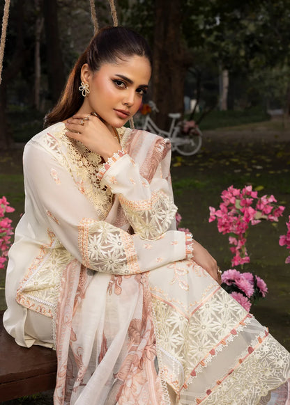 Ivory Lawn Suit with Schiffli Embroidery & Patchwork Details