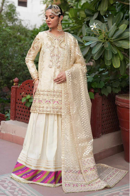 Ivory Embellished Lehenga with Long Shirt