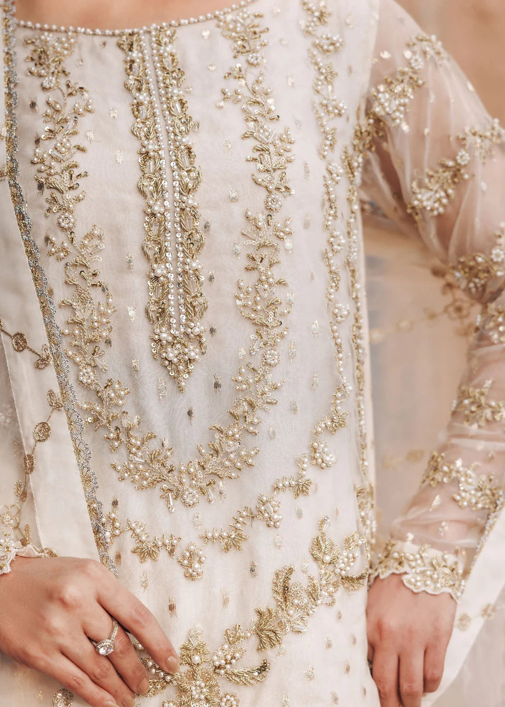 Ivory Handmade Crushed Silk Sharara