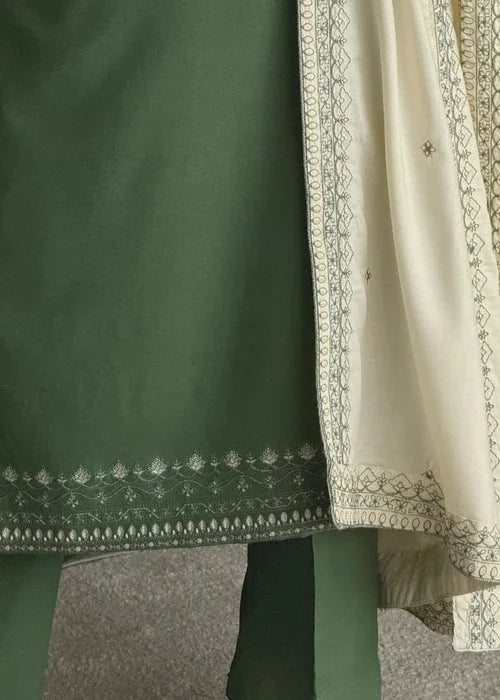 Jade Green Embroidered Winter Kurta Set with Dupatta