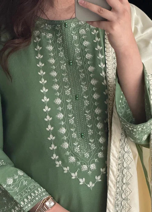 Jade Green Embroidered Winter Kurta Set with Dupatta