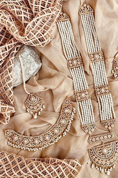 Pearl White Gold Plated Bridal Jewellery Set