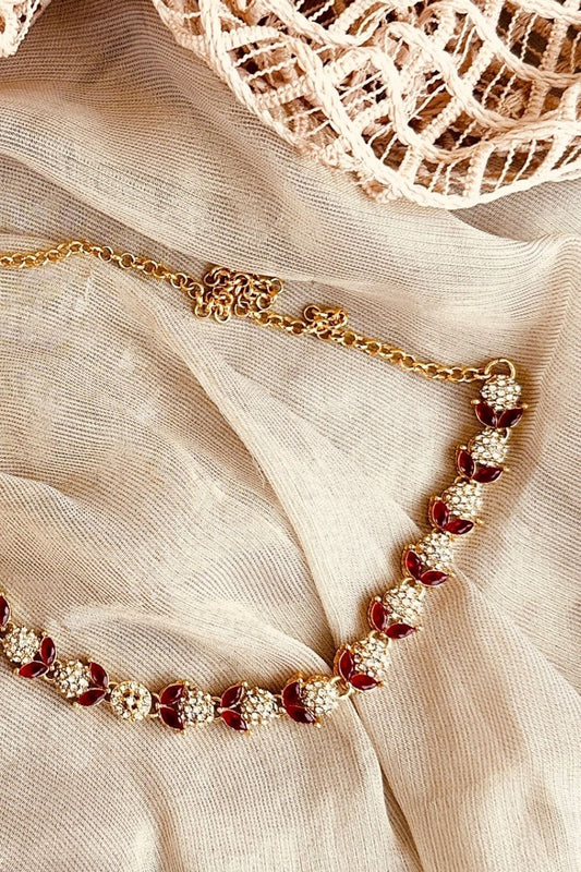 Red Stone Work Necklace Set