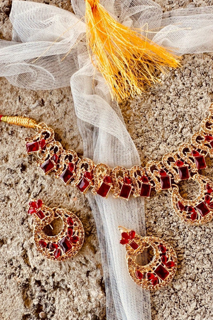 Maroon Gold Plated Jewellery Set