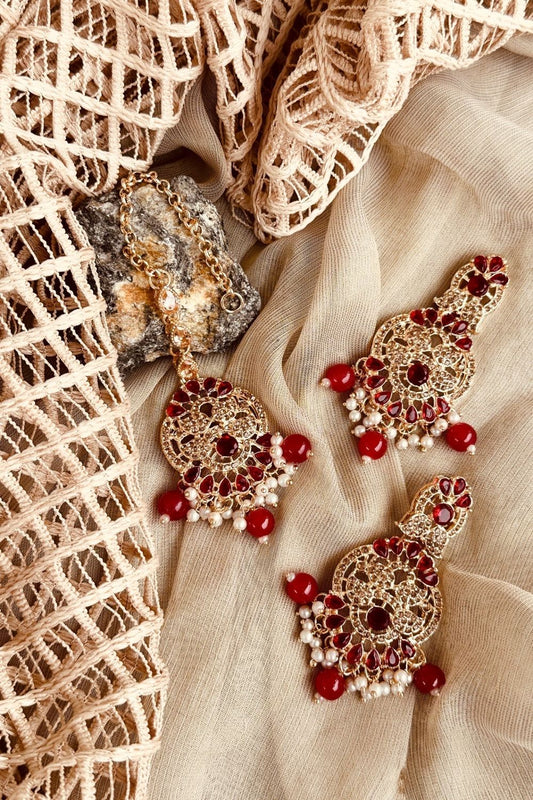 Cherry Red Gold Plated Jewellery Set