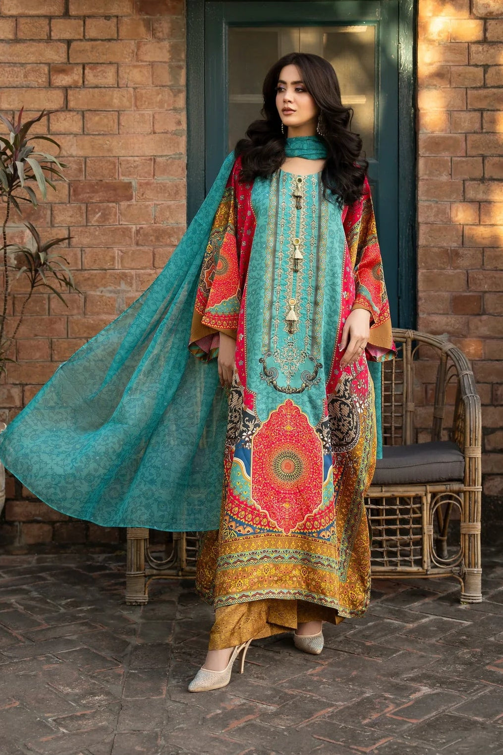 Silk Printed Kaftan Style Suit Set