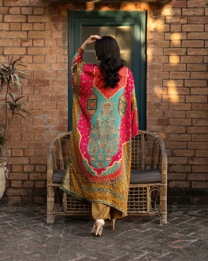 Silk Printed Kaftan Style Suit Set