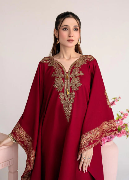 Maroon Embroidered Khaddar Winter Kaftan