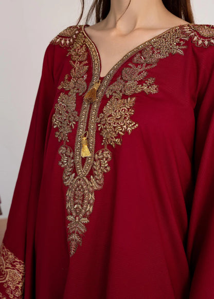 Maroon Embroidered Khaddar Winter Kaftan