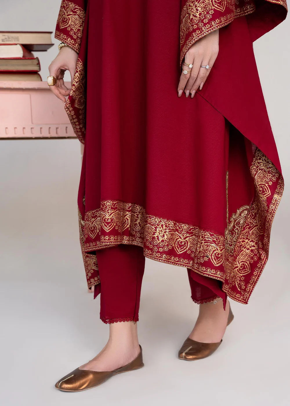 Maroon Embroidered Khaddar Winter Kaftan