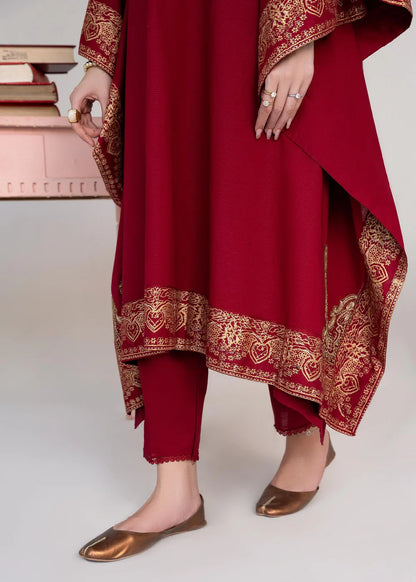 Maroon Embroidered Khaddar Winter Kaftan