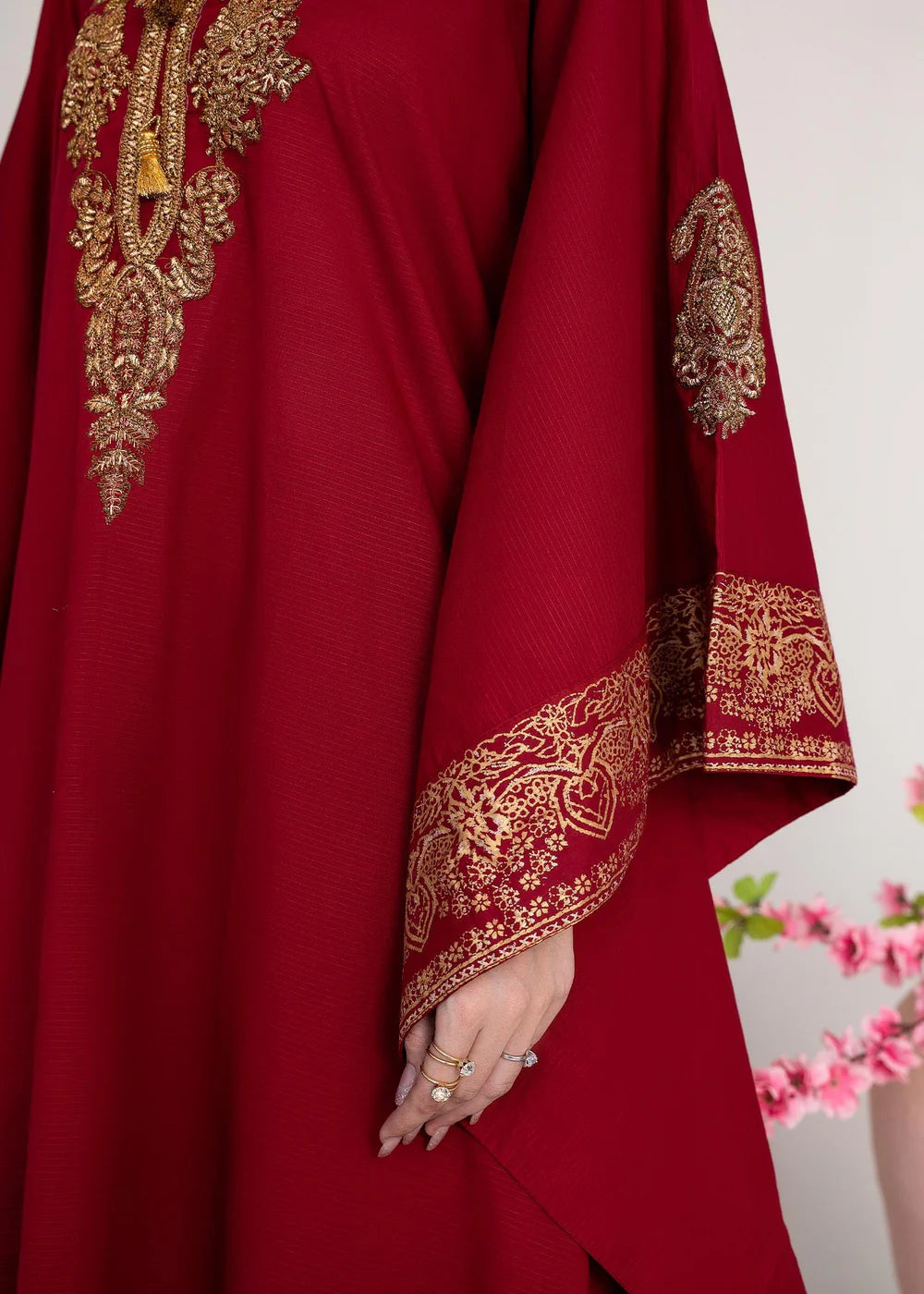 Maroon Embroidered Khaddar Winter Kaftan