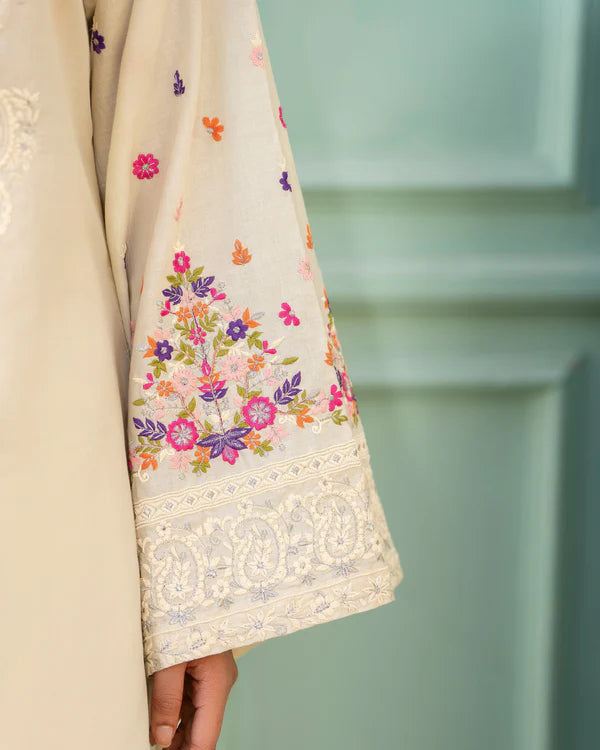 Antique Pearl Pure Cotton Farshi Shalwar Suit with Matte Thread Embroidery