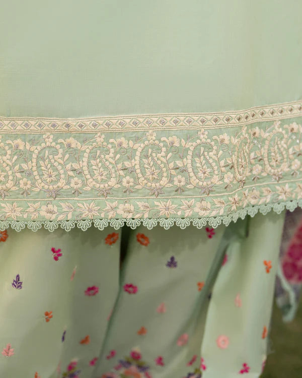 Sage Tint Embroidered Pure Cotton Farshi Shalwar Suit