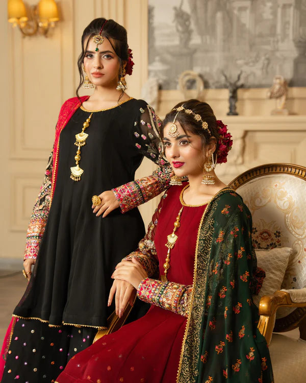 Short Frock & Sharara Set with Tilla & Panni Work