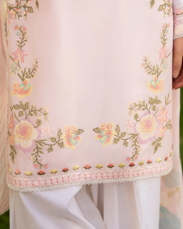Rose Quartz Pure Cotton Chikankari Farshi Shalwar Suit with Cross Stitch Work