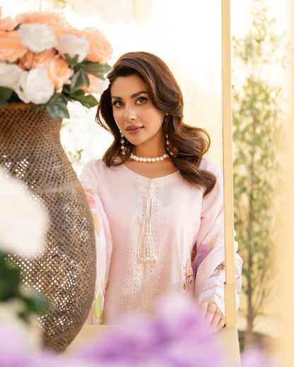 Rose Quartz Pure Cotton Chikankari Farshi Shalwar Suit with Cross Stitch Work