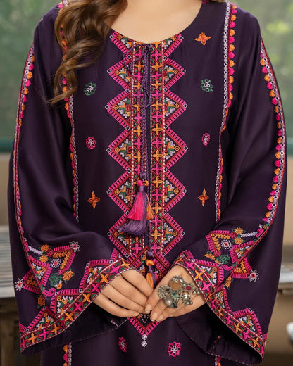 Magenta Kotrai Embroidered Farshi Shalwar Suit