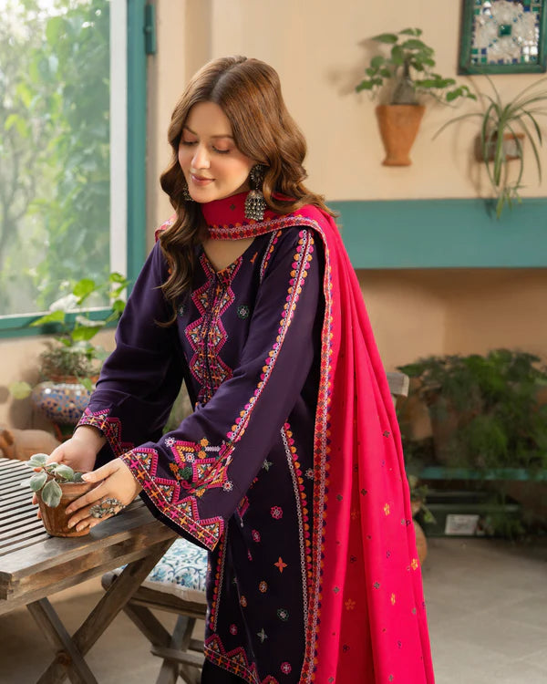 Magenta Kotrai Embroidered Farshi Shalwar Suit