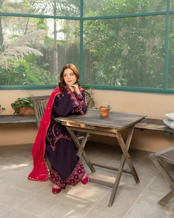 Magenta Kotrai Embroidered Farshi Shalwar Suit