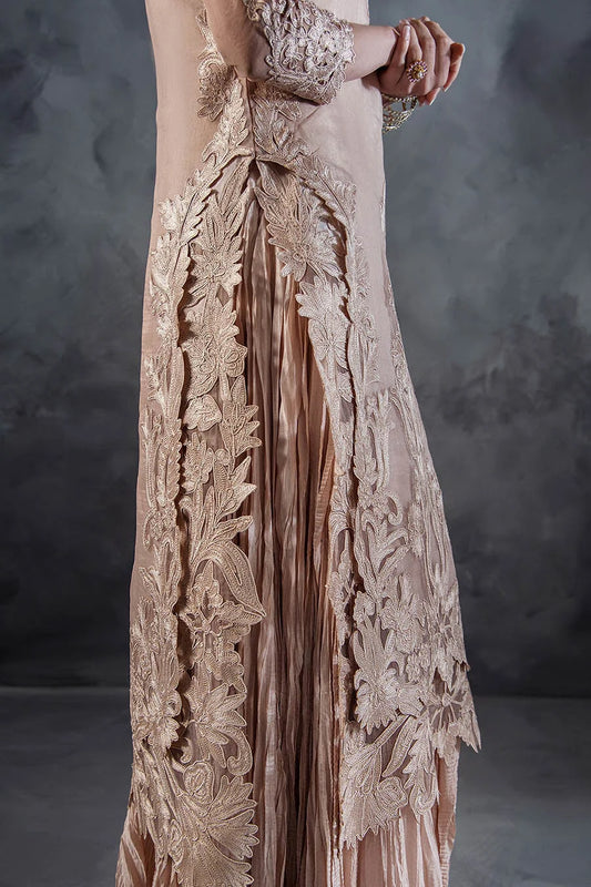 Hand Embroidered Pastel Pink Crushed Sharara