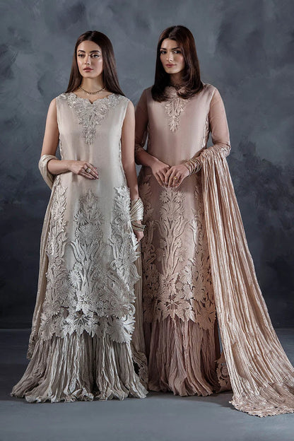 Hand Embroidered Pastel Pink Crushed Sharara