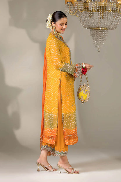 Hand Embroidered Mustard Yellow Chunnari Designer Suit