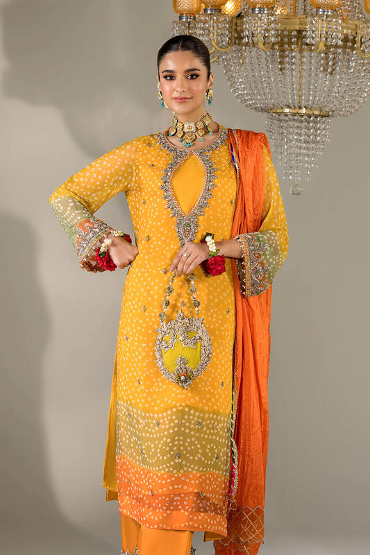 Hand Embroidered Mustard Yellow Chunnari Designer Suit