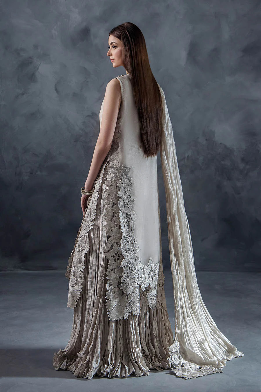 Hand Embroidered Light Grey Crushed Sharara