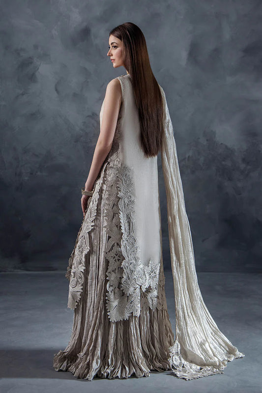 Hand Embroidered Light Grey Crushed Sharara