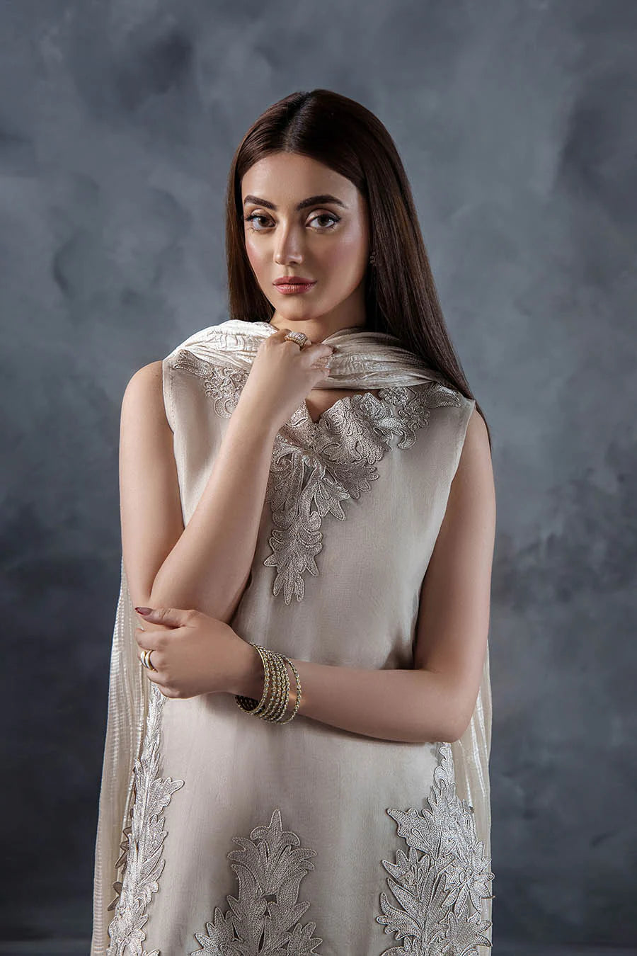Hand Embroidered Light Grey Crushed Sharara