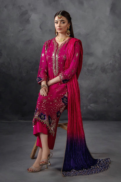 Hand Embroidered Magenta Crinkle Chiffon Designer Suit