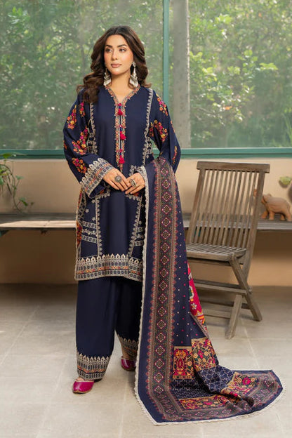 Peacock Blue Kotrai Embroidered Farshi Shalwar Suit