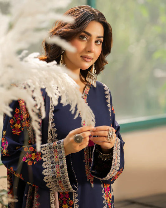 Peacock Blue Kotrai Embroidered Farshi Shalwar Suit Size Small